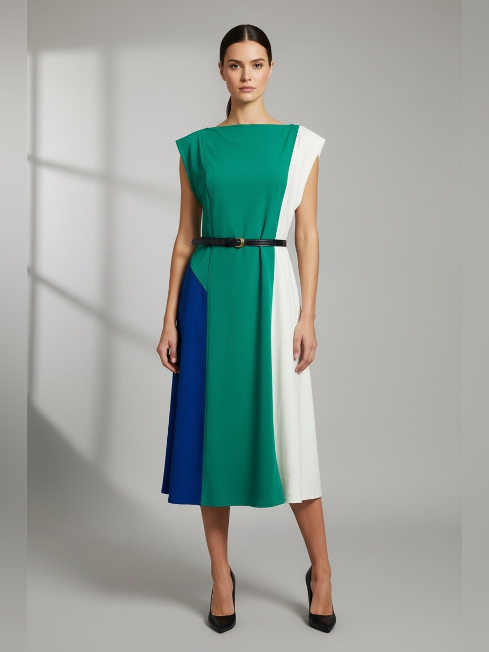 Donna Karan Block-color Maxi Dress in Green, Blue & White
